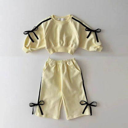 MILANCEL 2024 Autumn Children's Clothing 0-5Y Girls Bow Hoodies and Pants Set Kid's Sports Pullover Suit Sweatshirt 2Pcs