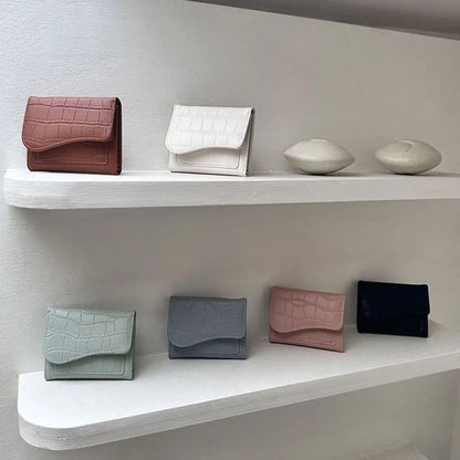 Women Mini Wallet Purse Female Short PU Leather Purse Solid Color Lightweight Fashion Multiple Card Positions for Student