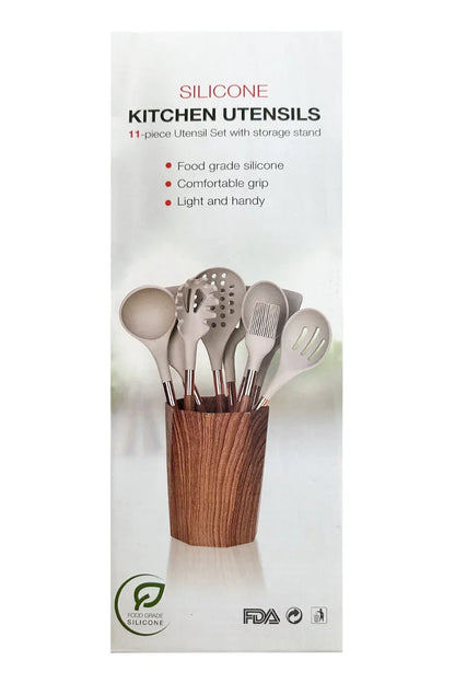 Kitchen Utensils Silicone Cooking Utensils Kitchenware, Gold-plated Wood Grain Handle, Spatula, SpoonsCooking Pots Set