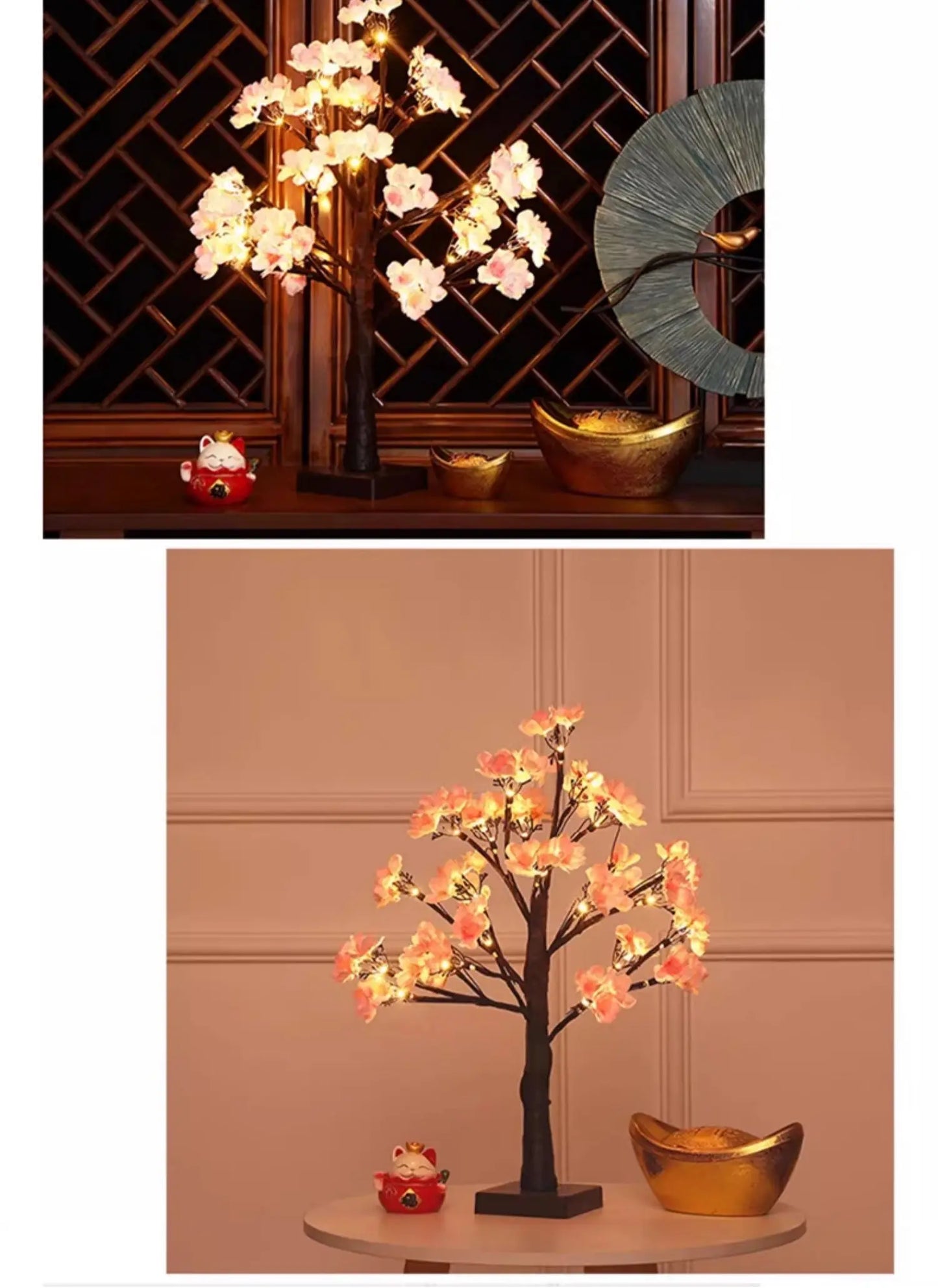 Living Room Interior Decoration Peach Tree Lantern Luminous Decorative Tree Moving into the New House Living Room Desktop Layout