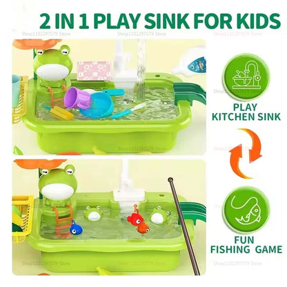 Kids Kitchen Sink Dishwasher Play Set Toys Water Running Pretend Food Fishing Toys Role Play Kids Birthday Gifts Imaginative Fun