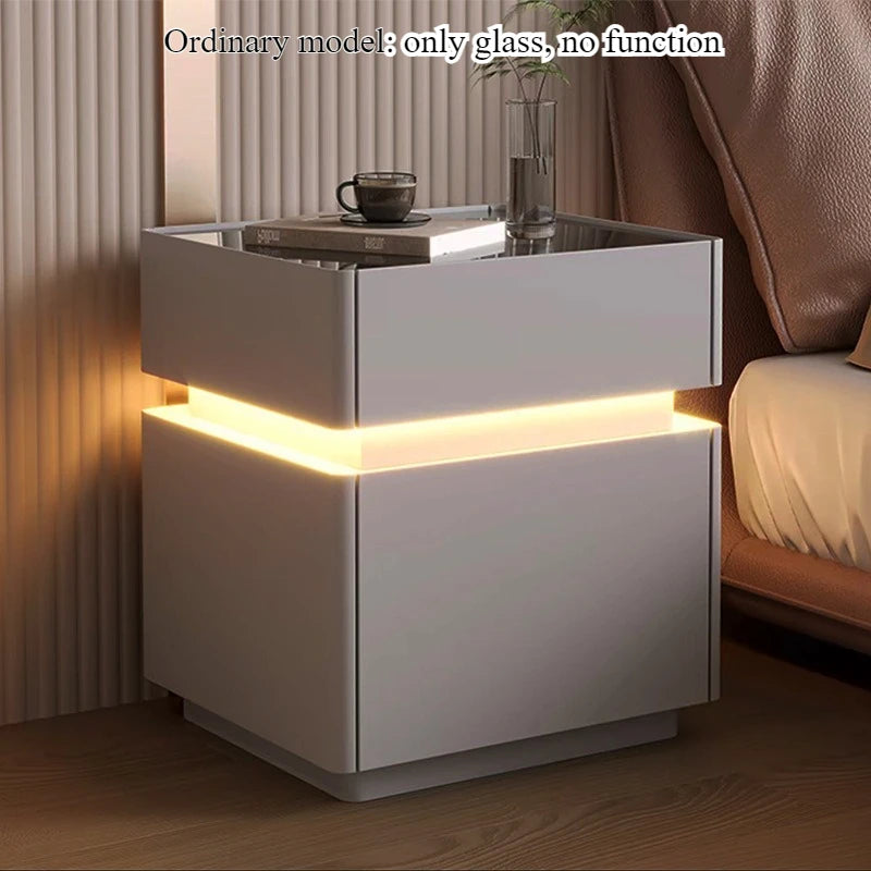 Smart bedside cabinet  new model suspended solid wood leather simple and modern small sized bedroom no installation required fin