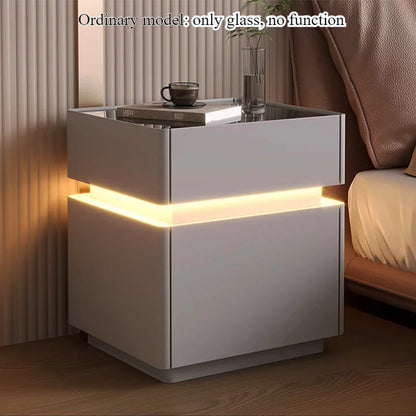 Smart bedside cabinet  new model suspended solid wood leather simple and modern small sized bedroom no installation required fin