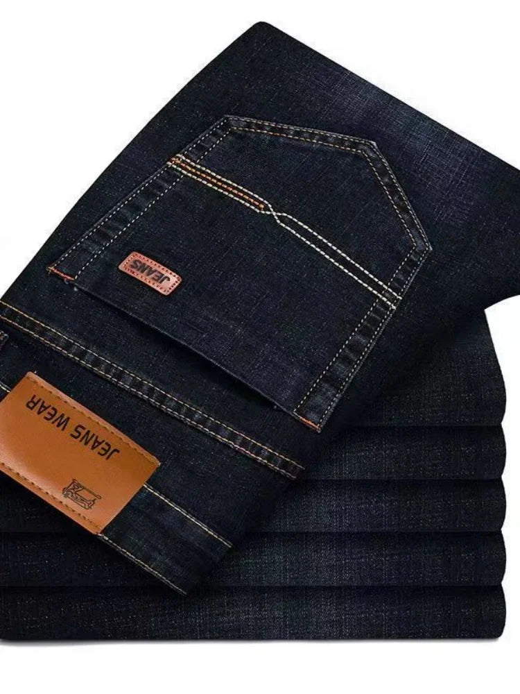 2025 Men NEW Men's Fashion Business Jeans Classic Style Casual Stretch Slim Jean Pants Male Brand Denim Trousers Black Blue Mens