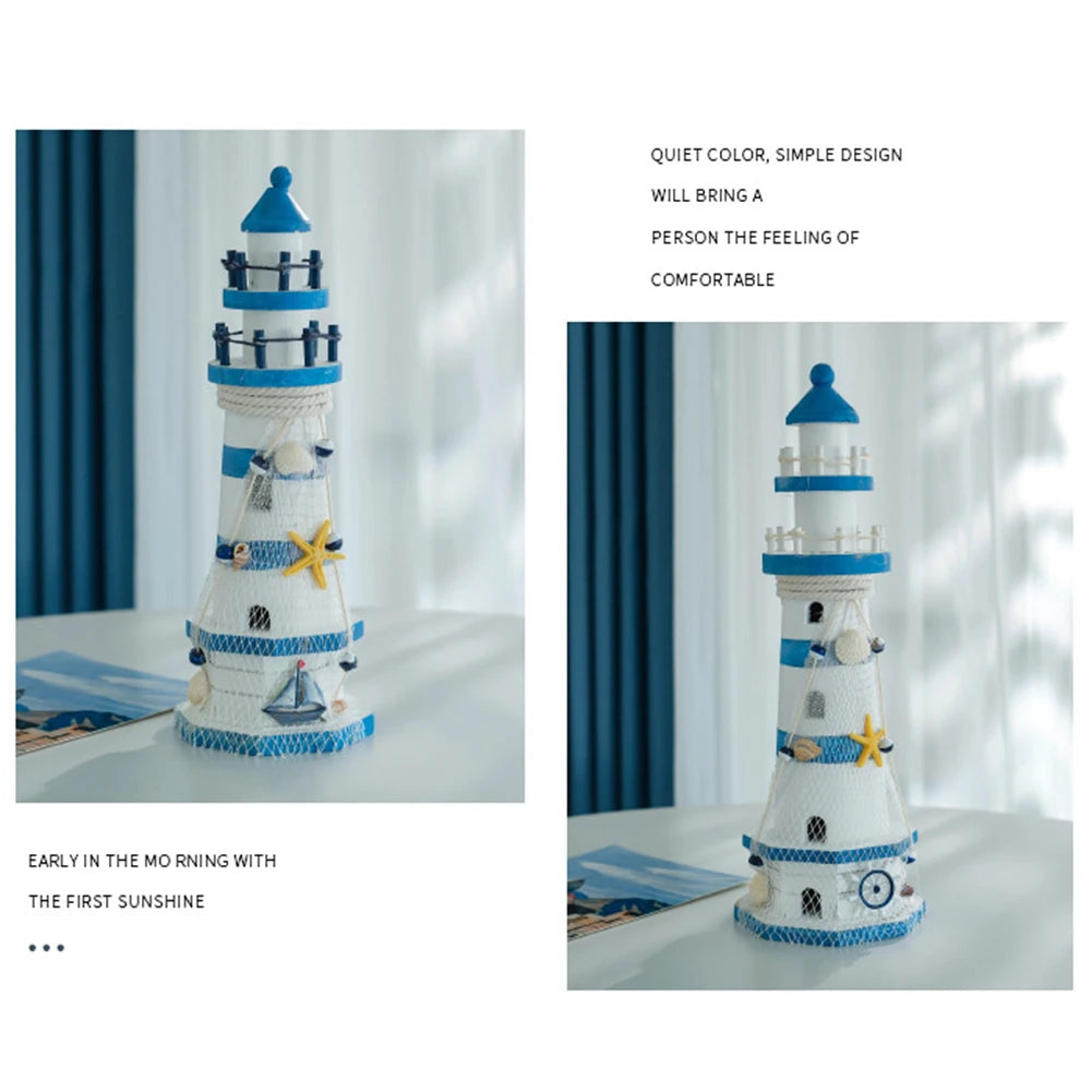 Mediterranean Wooden Lighthouse Sea Decorations Home Decoration Creative Marine Style Decor Gifts For Kids Living Room Ornament