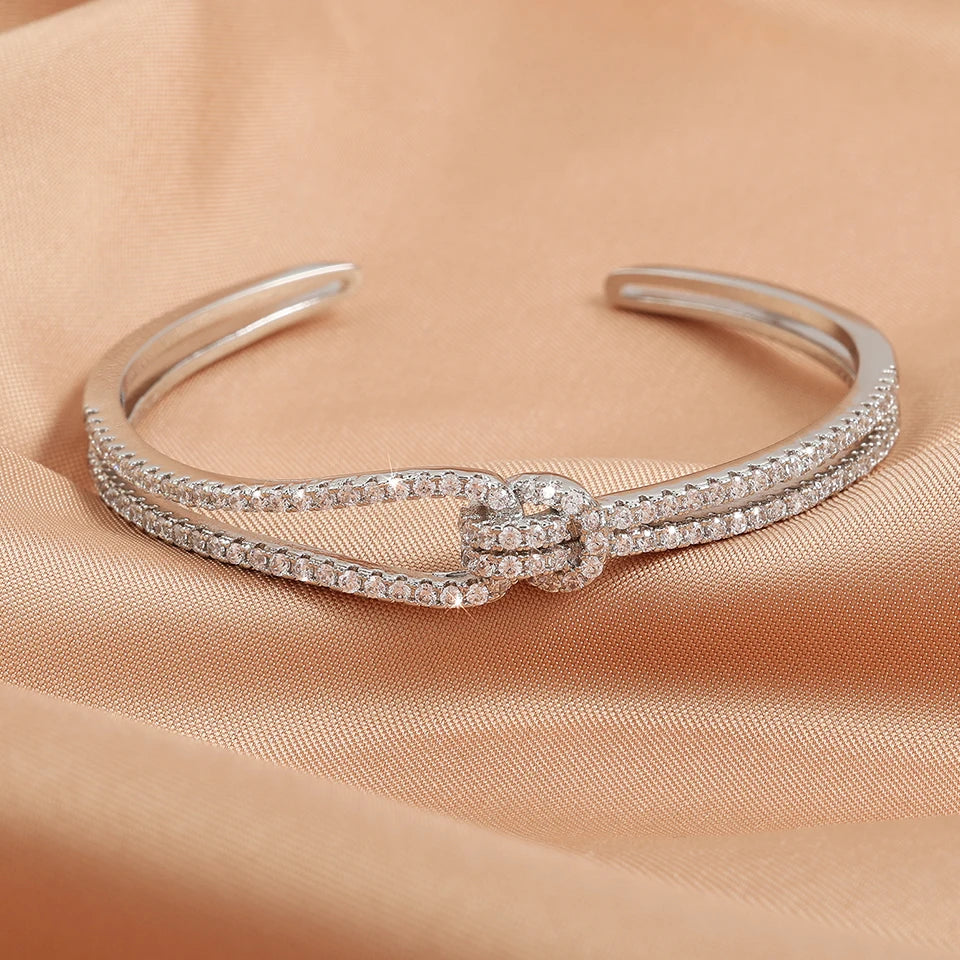 Yupsk Shiny Zircon Hollow Rectangle Link Cuff Bangle Bracelet for Women Luxury Wedding Party Jewelry Women's Gift