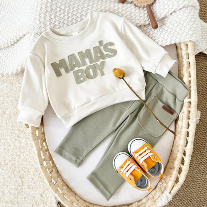 2025 Baby Boy Clothes MAMA'S BOY Sets Fall Baby Girl Infant Outfit Sweatshirt Top Pants 2Pcs Long Sleeve Winter Warm Infant Suit