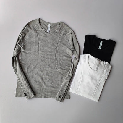 Yoga Clothes for Women, Sports Tops, Round Neck,, Seamless, Slim, Running Shirt Fitness Workout Long Sleeves Gym T shirt, Winter