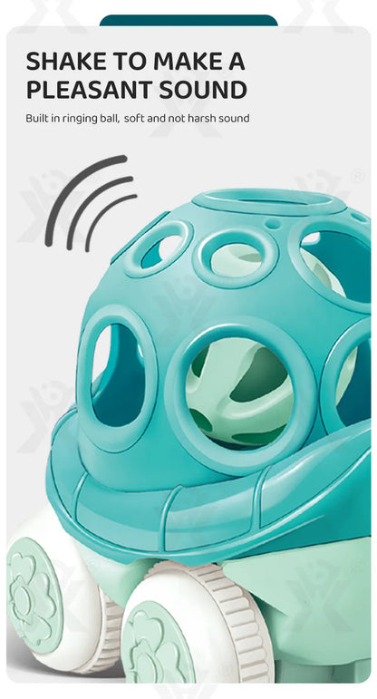 Baby Car Toys for 6 12 Months Friction Car Infant Soft Rubber Inertial Push and Go Vehicles Roll Car Hand Rattle Gift for Kids