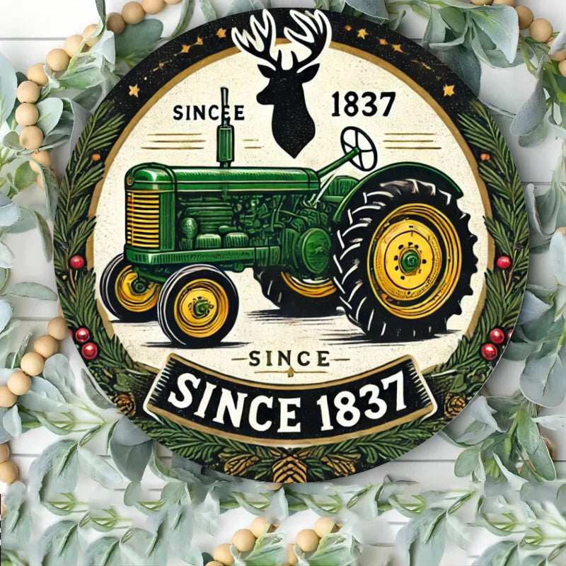 Antique Green Tractor Metal Sign, Wall Hanging Decor, No Electricity Needed, Ideal for Entryway,Kitchen - Since 1837 Design