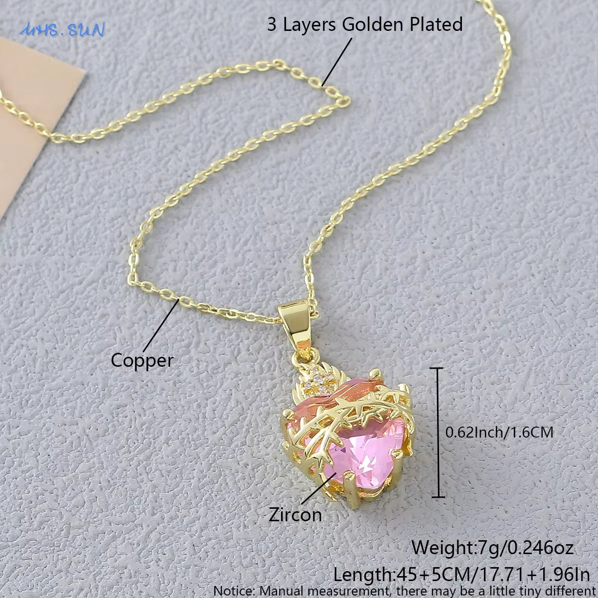 MHS.SUN Gold Plated Sacred Heart of Jesus Cross Necklace Red Zircon Religious Catholic Pendant Necklaces For Women Girls Jewelry