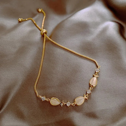 Silver Color Zircon Bracelet For Women Girls Shiny Crystal Bracelets Moon Cherry Butterfly Pendant Bangles Wristband Jewelry