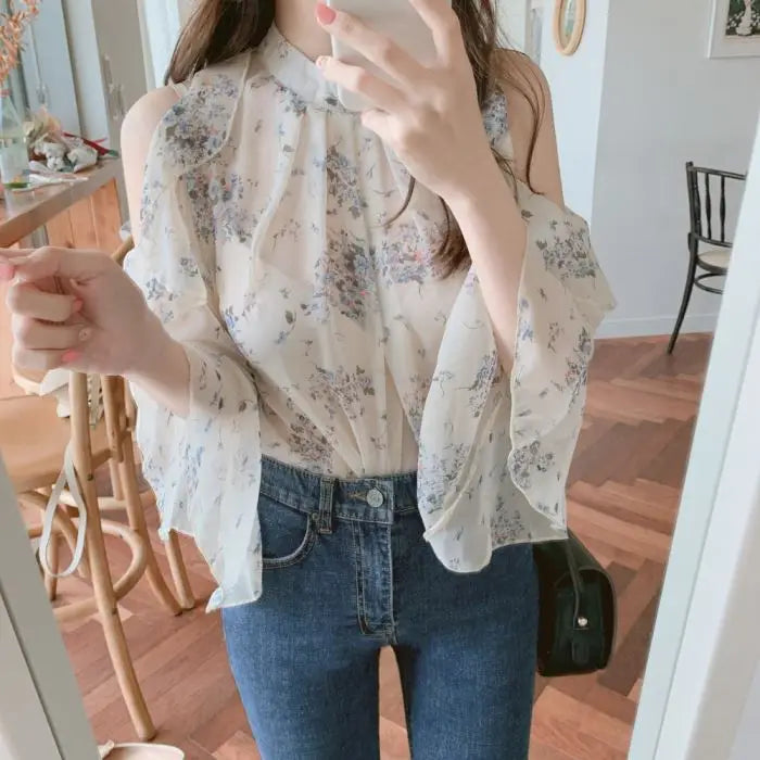 Fashion Woman Off Shoulder Blouse Shirts For Women Stylish Top long Sleeve Female Tops Elegant Chiffon Mujer Woman Clothes