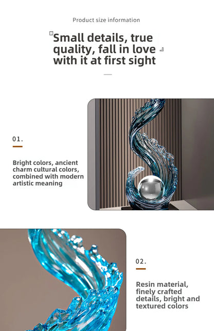 Home Decor Wind and Water Rising Decorations,Blue Resin Sculpture Luxury Living Room Entrance Vertical Art Decoration Customized