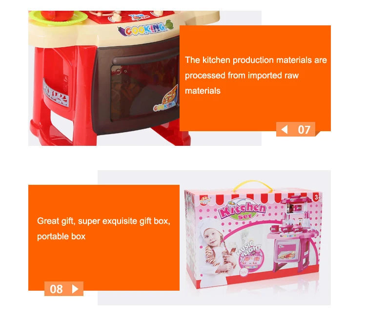 Dining Table for Pretend Food Kitchen Toys for Kids Ages 3-8,Play Kitchen Accessories W/Real Sounds Light, for Boys, Girls