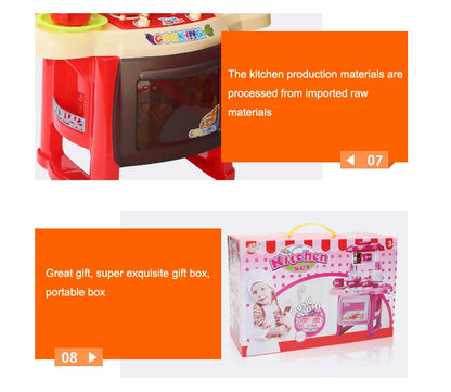 Dining Table for Pretend Food Kitchen Toys for Kids Ages 3-8,Play Kitchen Accessories W/Real Sounds Light, for Boys, Girls