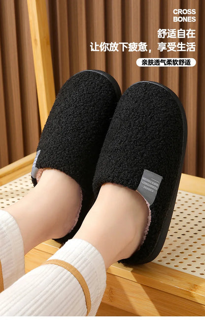 House Slippers Fashion Winter Fashion Women Short Plush Keep Warm Slip on Slippers Casual Plus Size Men Couples Indoor Shoes