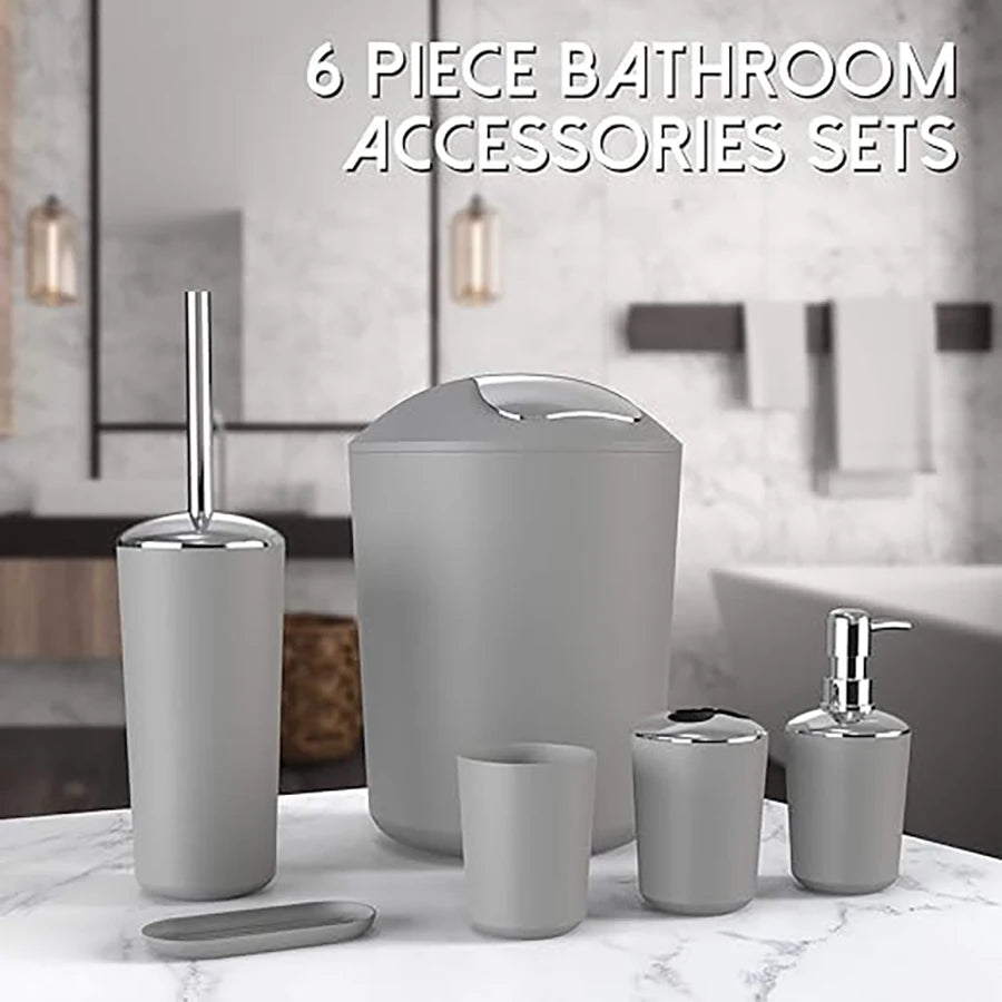 Bathroom Accessory Set,6 Piece Gift Set,Toothbrush Holder,Toothbrush Cup,Soap Dispenser,Soap Dish,Toilet Brush Holder,Trash Can