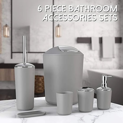 Bathroom Accessory Set,6 Piece Gift Set,Toothbrush Holder,Toothbrush Cup,Soap Dispenser,Soap Dish,Toilet Brush Holder,Trash Can