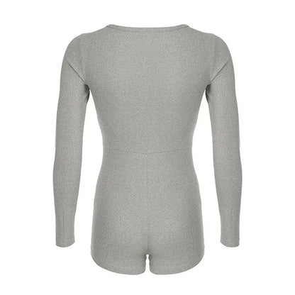 Women's Jumpsuits Autumn New Fashion Long Sleeves Casual Slim Knitted Rompers Solid Sexy V-Neck Female Bodycon Elegant Clothing