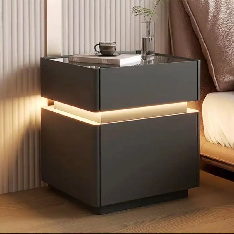Smart bedside cabinet  new model suspended solid wood leather simple and modern small sized bedroom no installation required fin