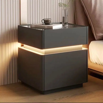 Smart bedside cabinet  new model suspended solid wood leather simple and modern small sized bedroom no installation required fin