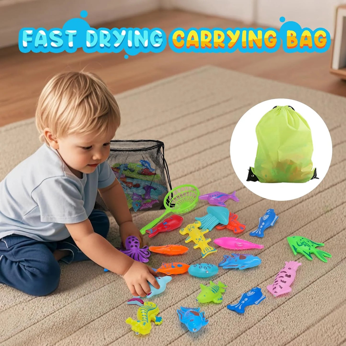 Kids Fishing Toy Set Play Water Toys for Baby Magnetic Rod and Fish with Inflatable Pool Outdoor Sport Puzzle Toys for Children