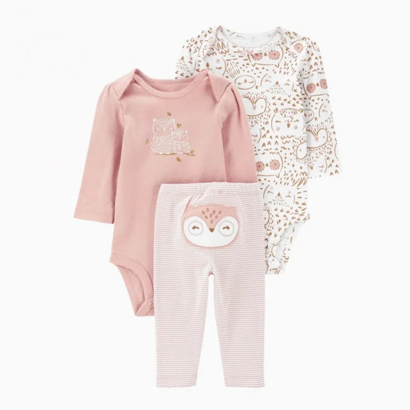 Newborn Baby Girls Clothes Set Pure Cotton Clothes Soft Cute Animal Kids Bodysuits+Pants Outfit Toddler 3Pcs Kids Bebe 6-24M