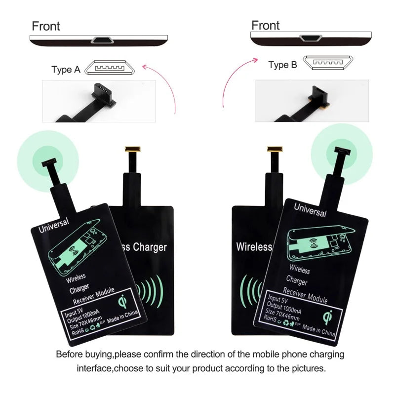 Wireless Charger Receiver Support Type C/Micro USB/Lightning Fast Wireless Charging Adapter For iPhone 5 Android Wireless Charge