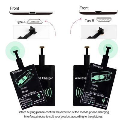 Wireless Charger Receiver Support Type C/Micro USB/Lightning Fast Wireless Charging Adapter For iPhone 5 Android Wireless Charge
