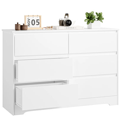 Getone White Chest of Drawers Bedroom, Tall Chest of Drawers with 6 Drawers, Bedroom Furniture Dresser Storage Cupboard Cabinet  Bedroom Dresser, for Dining Room Living Room Hallway 120x40x82cm