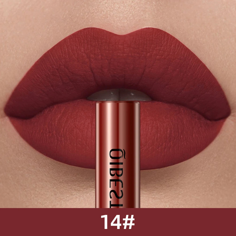 QIBEST 24 Colors Liquid Lipstick Ultra Matte Velvet Long Lasting Women Beauty Red Nonstick Cup Waterproof Lip Gloss Nude Makeup