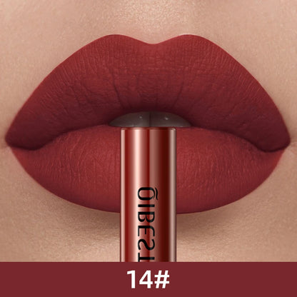 QIBEST 24 Colors Liquid Lipstick Ultra Matte Velvet Long Lasting Women Beauty Red Nonstick Cup Waterproof Lip Gloss Nude Makeup