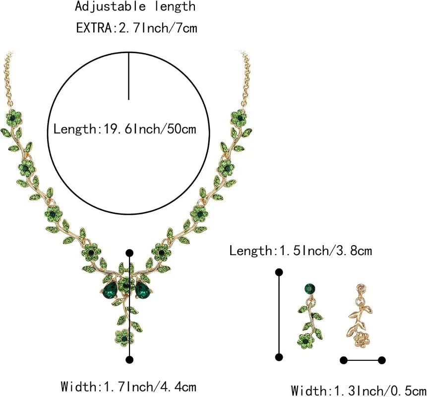 Women's Wedding Jewelry Leaf Cluster Flower Crystal Dangle Earrings Pendant Necklace Set for Bridal