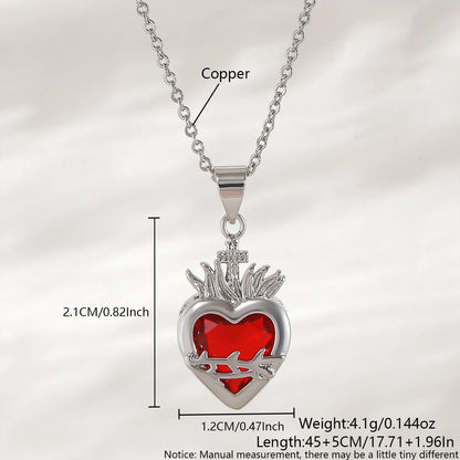 MHS.SUN Gold Plated Sacred Heart of Jesus Cross Necklace Red Zircon Religious Catholic Pendant Necklaces For Women Girls Jewelry