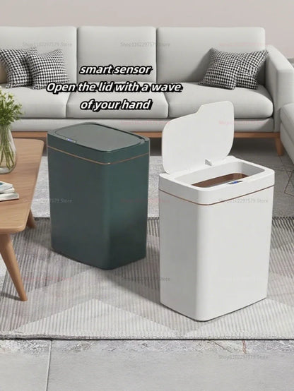 15L Non Contact Smart Sensor Trash Can Automatic Bagging Electric Bathroom Trash Bin Wireless White Smart Home Kitchen Disposal