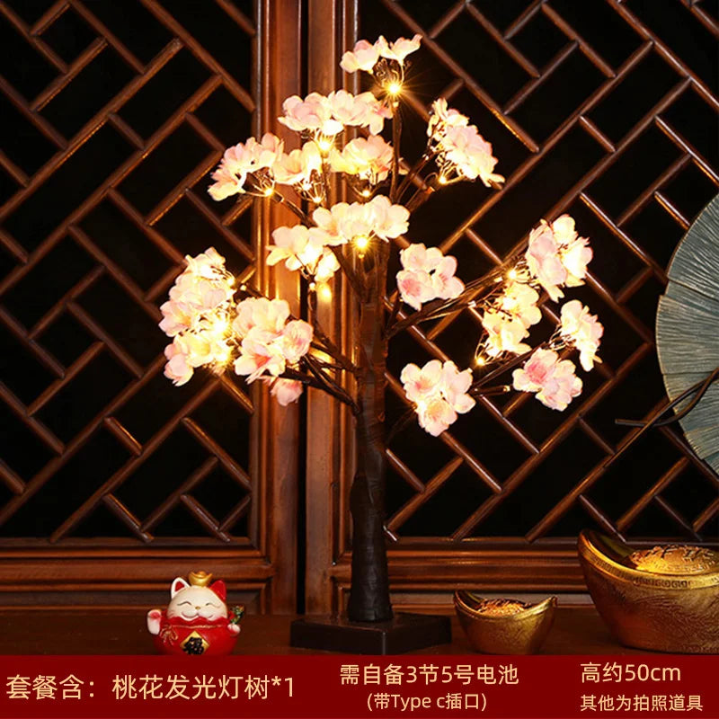 Living Room Interior Decoration Peach Tree Lantern Luminous Decorative Tree Moving into the New House Living Room Desktop Layout