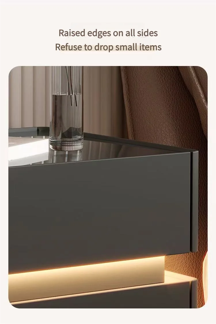 Smart bedside cabinet  new model suspended solid wood leather simple and modern small sized bedroom no installation required fin