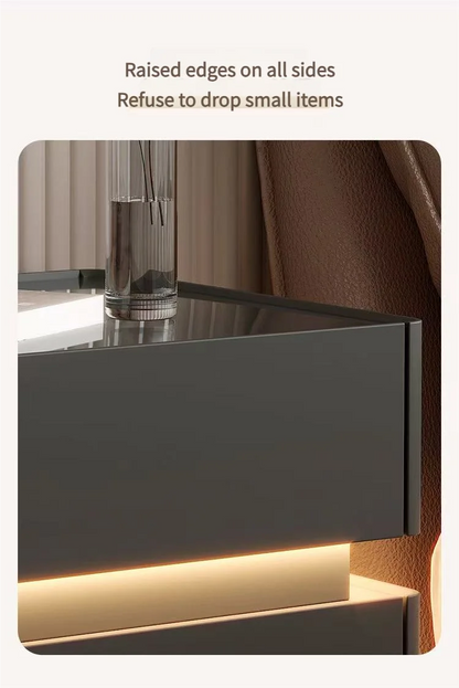 Smart bedside cabinet  new model suspended solid wood leather simple and modern small sized bedroom no installation required fin