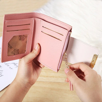 Leaf Purses For Women with Tassel Pendant Card Holder Women's Clutch Bag Short Female Wallet Coin Purse PU Cute Wallet