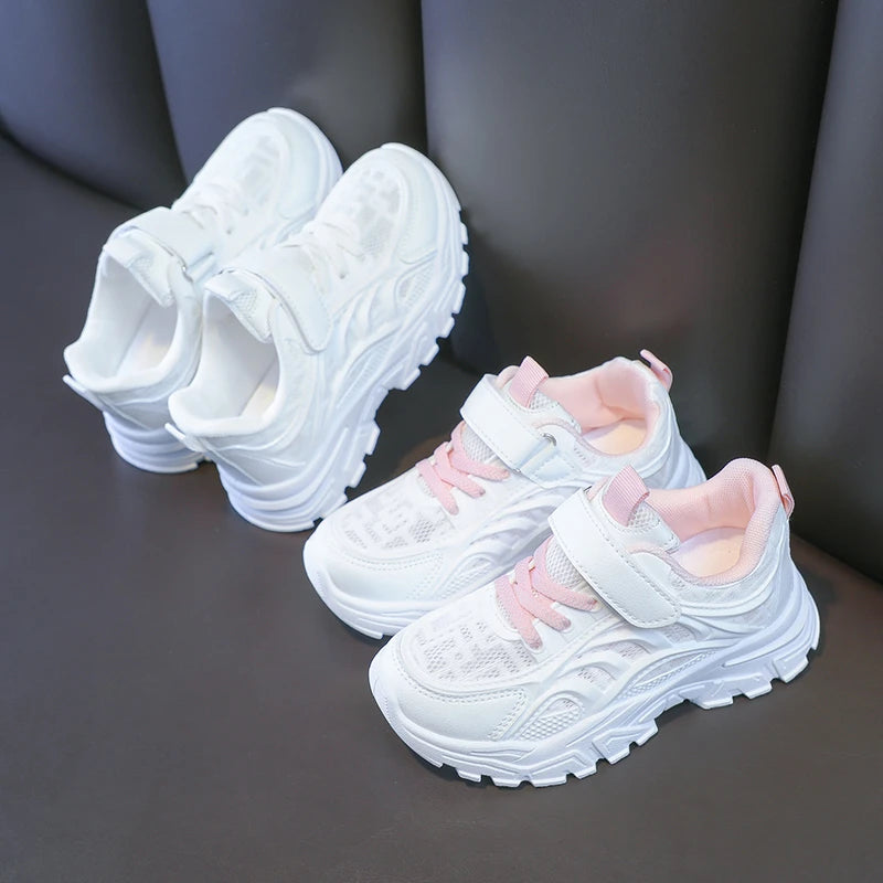 Kids Sports Shoes Breathable Comfortable Students White Shoes School Trendy 2025 New Children Running Shoes Thick Soft Sole