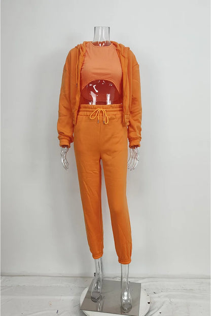 Women's 3-piece Trousers Velvet Hooded Sweatshirt Sports Casual Outfit Casual Long Sleeve Ribbed High Waist Pant Suits Sporty