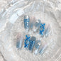 10PCS handmade coffin shaped nails, beautiful fake nails, dreamy blue and white nail art, fresh summer, suitable for women to us