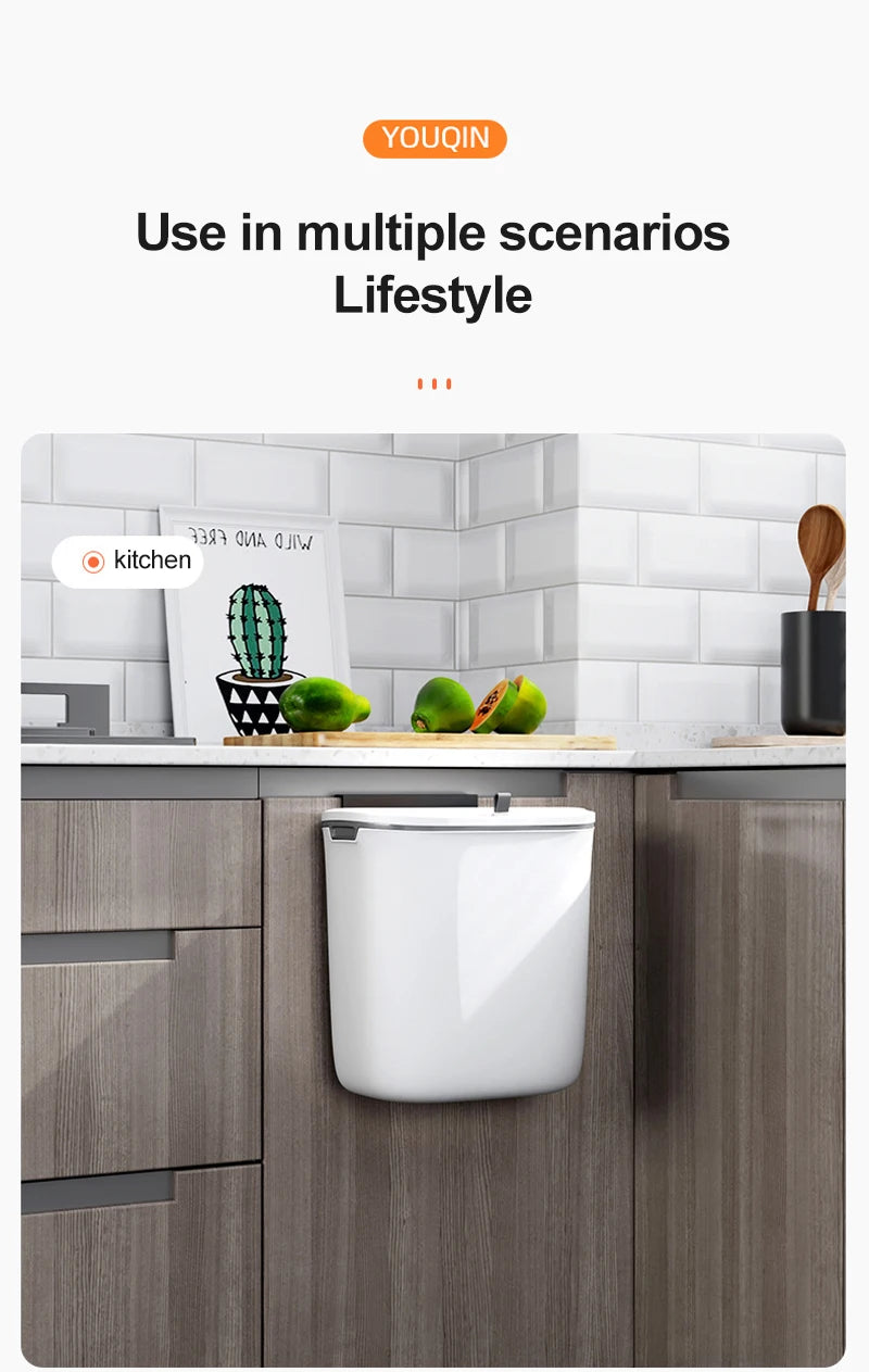 Bathroom Trash Can Wall Mounted Hanging Trash Bin With Lid Waterproof Narrow Seam Rubbish Bin Toilet Waste Garbage Bin 7/9L