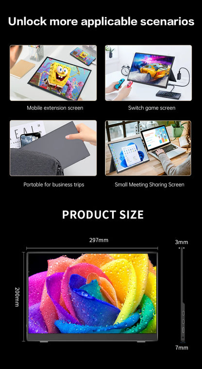 HOWENS Portable Monitor 13.3 inch 2560*1600 60Hz IPS Screen Gaming Monitor Display Super Thin for Switch Xbox PS PC Phone Laptop