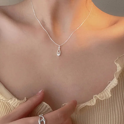 New Women 925 Sterling Silver Jewelry Zircon Fine Round Pendant Necklace Fashion Rhinestone Clavicle Chain Neck Birthday Gift