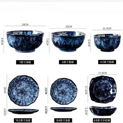 Creative Kiln-Change Bowl and Plate Tableware Home Retro Ceramic Tableware Hotel Dish Plate Rice Bowl Set Home Fish Plate