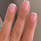 24Pcs/Set Women Girls Short French Light Blue Pink Dual Color Glossy Surface Full Coverage Wearable Fake Nail Press on Nail Art