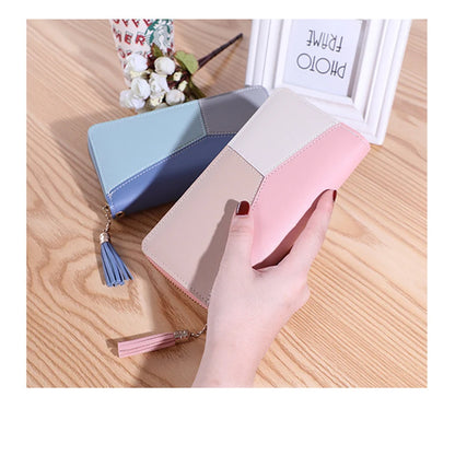 Women Large Capacity Wallet Long Zipper Durable Purse Hundred Literary Simple Splicing Clutch Bag