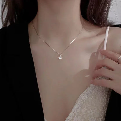 New Women 925 Sterling Silver Jewelry Zircon Fine Round Pendant Necklace Fashion Rhinestone Clavicle Chain Neck Birthday Gift